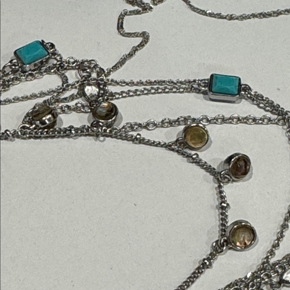 C Silver Tone multi strand layered Necklace with Turquoise and Jasper Accents - Picture 7 of 11